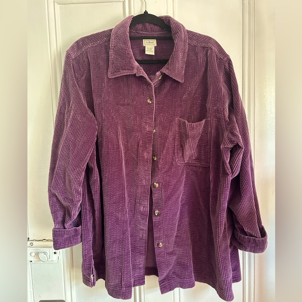 Purple Corduroy LL Bean Button Up Long Sleeve Shirt, XL
